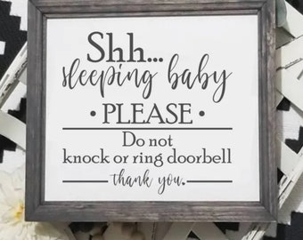 shh sleeping baby sign, sleeping baby door sign, do not knock sign, please do not knock or ring bell sign, front door sign, baby shower gift