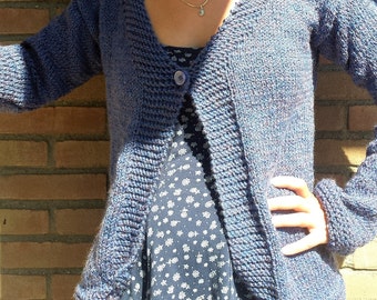 Donkerblauw vest, donkerblauw, Damesmode, donker blauw vest, lange mouwen, Hand gebreide trui, Hand gebreid vest, gebreid vest