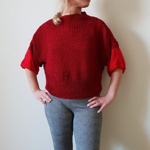 Red sweater, Short sleeves, Women Jumper, Wool sweater, Hand knit, Jumper, Womens, Dark red, Knit sweater, Handmade sweater, Turtleneck