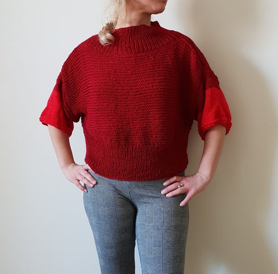 Red Sweater, Short Sleeves, Women Jumper, Wool Sweater, Hand Knit, Jumper,  Womens, Dark Red, Knit Sweater, Handmade Sweater, Turtleneck -  Canada