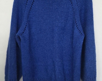Hand Knit Wool Sweater | Custom Size & Color | Blue Raglan Sweater | Alpaca Silk Blend | Made to Order Cozy Jumper