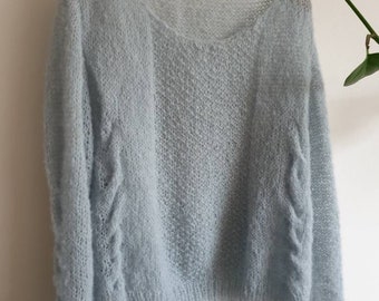 Grey blue sweater light airy alpaca silk
