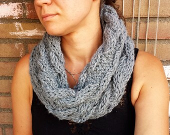 Knit Scarf, Knit Cowl Scarf, Cowl Scarf, Knit Scarves, Knit Circle Scarf, Knit Cowls, soft Cowls, soft Scarf, gray cowl, Warm Cowl,