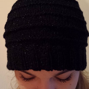Knit Beanie Mütze stricken Hut, handgestrickt Mütze, handgemachte Mütze, gestrickt Hut, Mütze, Hut Frau, schwarzer Hut, schwarzer Hut-sofort lieferbar