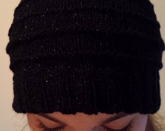 Hat Knit Beanie, Knit Hat, handknitted Hat, handmade Beanie, Knitted Hat, Winter hat, Hat woman, Black hat, Black hat- ready to ship