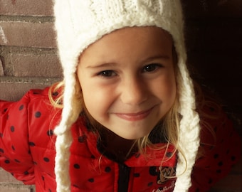 Earflap Hat,  Cable Hat, Girls Hat Knitted, Children Hat Toddler Girl, Winter Hat for Girls, Kids Hat, Knit Hat,  Knit Beanie,