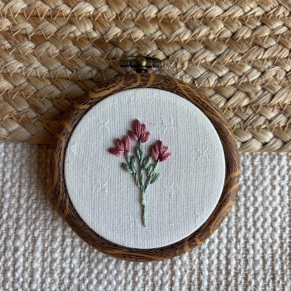 MINI Boho Soft Pink WildFlower Embroidery Art | Vintage Mauve Florals | Finished and Ready to Hang Hoop |  3” Round Wall Decor