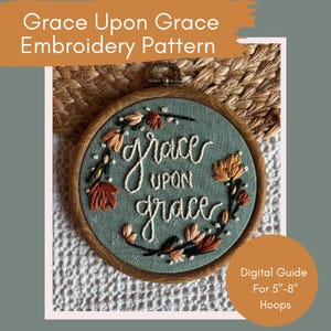 „Gnacenaht“ PDF-Stickmuster | Digitaler Ratgeber Download | Grün Teal Orange Wildblumen Handarbeiten | Christliche Kalligraphie DIY Art