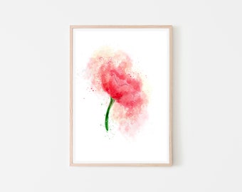 Red Watercolor Flower, Downloadable Floral Wall Art, Pink Rose Summer Print