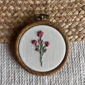 MINI Boho Soft Pink WildFlower Embroidery Art | Vintage Mauve Florals | Finished and Ready to Hang Hoop |  3” Round Wall Decor