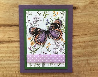 Butterfly Thank You Card: printed paper, pearl and ribbon embellishment