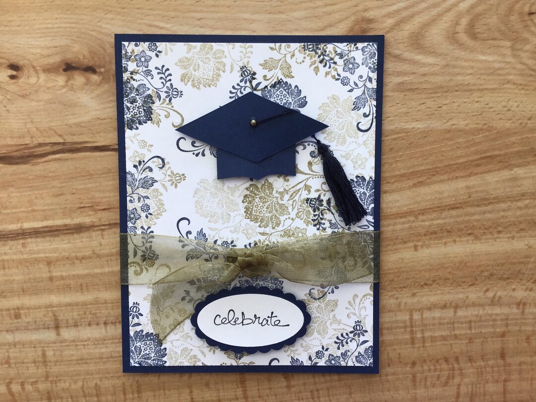 Graduation Congratulations Card: Hand Stamped Paper, Graduation Cap ...