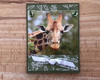 Giraffe Birthday Card: printed paper, rhinestones and ribbon