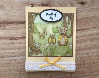 Baby Boy or Girl Card: lace and ribbon bow