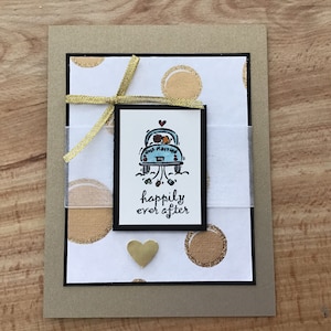 Hand Stamped Wedding Card: Gold Glitter, Ribbon & Foil Heart