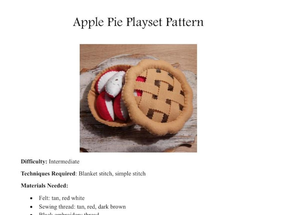 Apple Pie PATTERN PDF Felt Play Food - Etsy