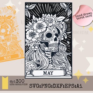 Handgezeichnete Tarotkarten, Not Ai Generate, Tarotkarten Geschenke, Flowermonthofdead, Tag der Toten, Weißdorn Liebhaber