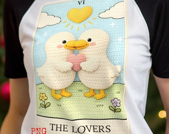 Faux Yarn The Lovers Valentine Goose Tarot Card Printable Kawaii Pastel Tarot Wall Art