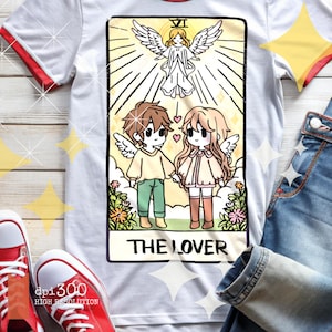 Hand-drawn cartoon tarot cards, The Lover Cartoon Cards, Arcana Tarot Cards, The Lover Card for T-Shirt, The Lover Shirt, The Lover Mug, Wed