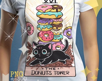 Funny Cat Tarot Card: Donuts Tower Major Arcana (PNG Clipart)