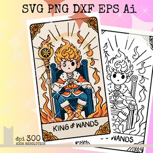 Style anime comique roi des baguettes, dessin animé mignon roi des baguettes cartes de tarot, cartes de tarot des arcanes mineurs, clipart PNG, dessin de cartes de tarot, fantaisiste