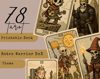 Whimsical Tarot Deck 78 Card Kawaii Retro Warrior DnD Tarot (Digital Download)