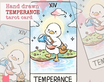 Temperance Goose Hand drawn Tarot Card Printable Kawaii Pastel Tarot Wall Art