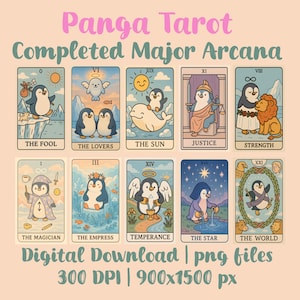 Mesa de Tarot con Pingüino, Manga Kawaii, Tarot Manga, Cartas de los Enamorados, Tarot con Animales, Soporte con Pingüinos