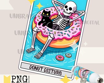 Donut Disturb Tarot Card: Black Cat Skeleton Summer PNG (Digital Download)