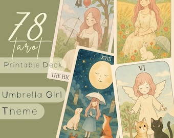 Umbrella Girl Tarot Card Deck, 78 Kawaii Cards (Digital Download)