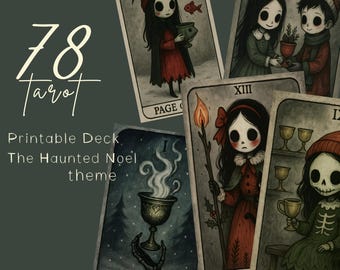 Haunted Noel Tarot Card Deck, Witch Cat Kawaii, 78 Cards (Digital Download)