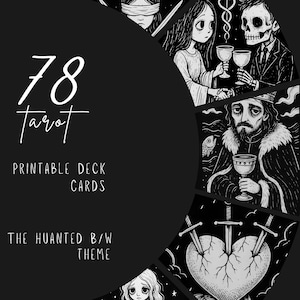 The Huanted Noel Black and White Tarot Card Desk, Manga Skeleton Tarot, The Lovers Cards, Whimsical Ghost Aesthetic Tarot Cards, Huant Cards