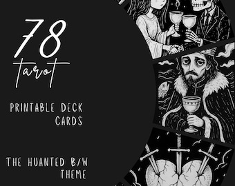 Haunted Black and White Tarot Deck: 78 Printable Manga Cards (Digital Download)