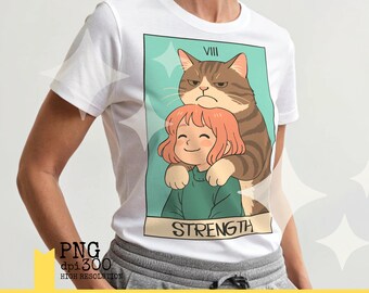 Funny Anime Cat Tarot Card Shirt, The Strength Card (PNG)