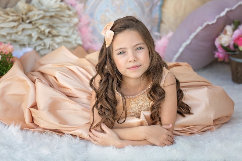 easter dress ivory flowergirl dress special occasion dress Champagne flowergirl dress couture dress pageant dress formal dress