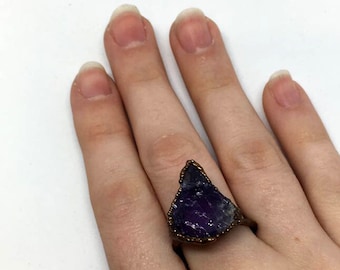 Amethyst Ring, Size 7.75 Ring, Amethyst Jewelry, February Birthstone, Gift Idea, Electroformed Ring, Raw Stone Ring, Birthstone Ring, Rings