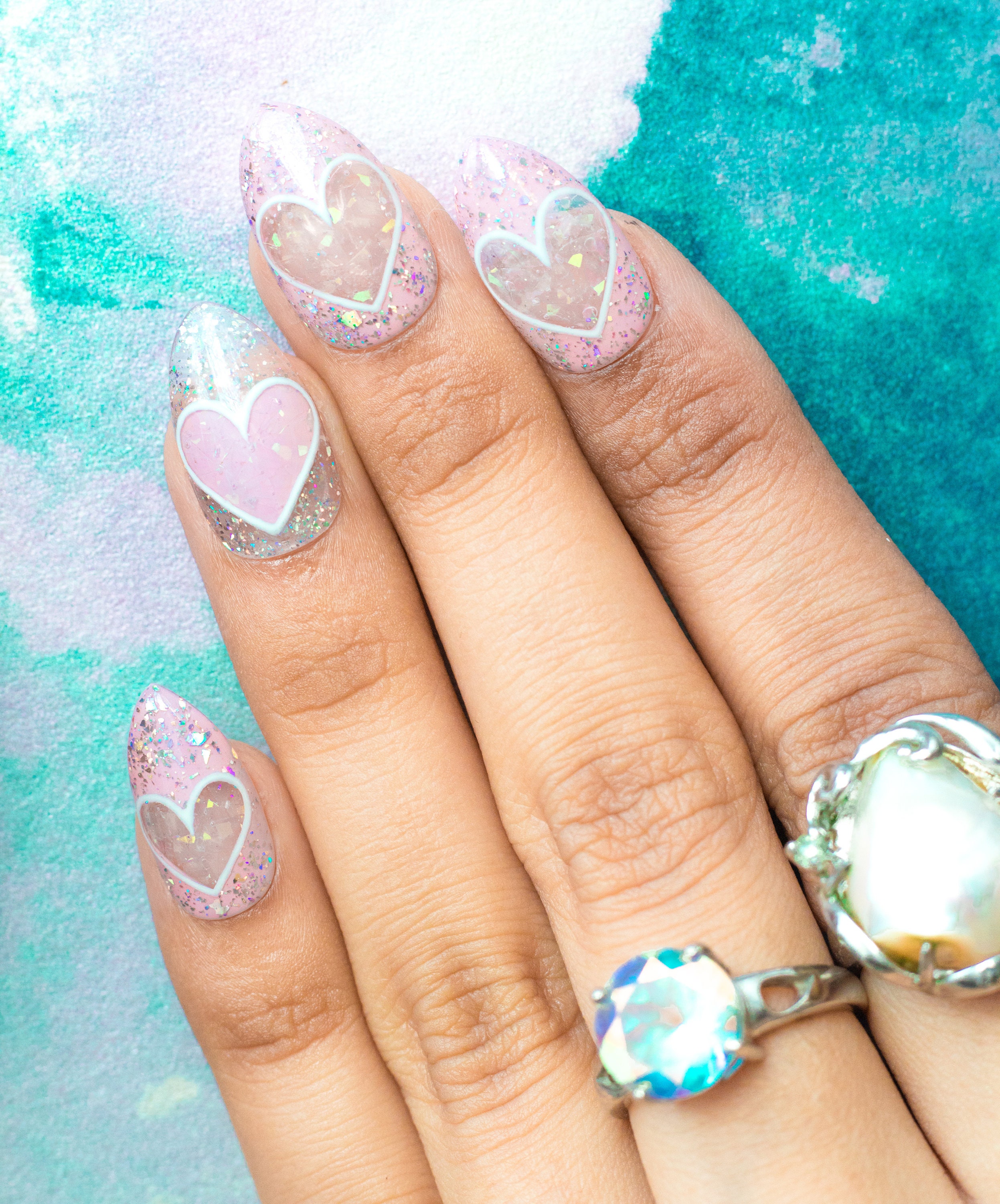 Holo Hearts Press On Nails Glue On Nails Fake Nails False Etsy