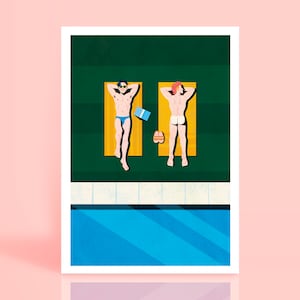 Pool Boys Sunbathing | Gay Illustration Art Print