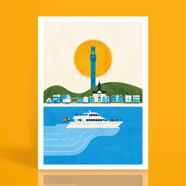 Provincetown Summer Ferry, Gay and Queer Illustration Art Print
