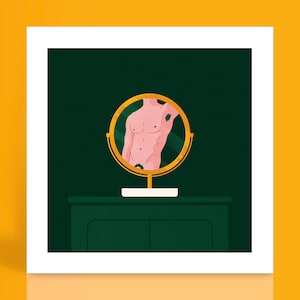 Mirror Selfie with Toned Male Body | Gay Illustration Art Print