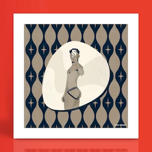 Retro Jockstrap Mirror Selfie | Gay Illustration Art Print