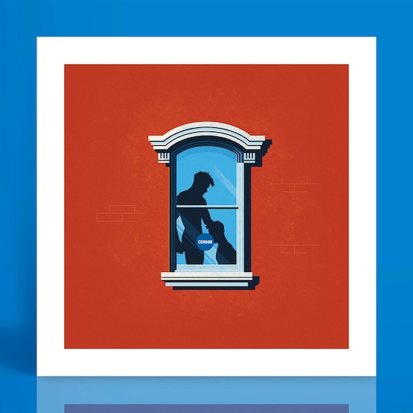 Silueta de dos hombres en una ventana / Impresión artística de ilustración gay