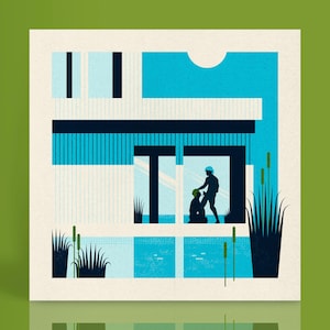 Casa di Fire Island con uomini intimi / Stampa artistica con illustrazione gay