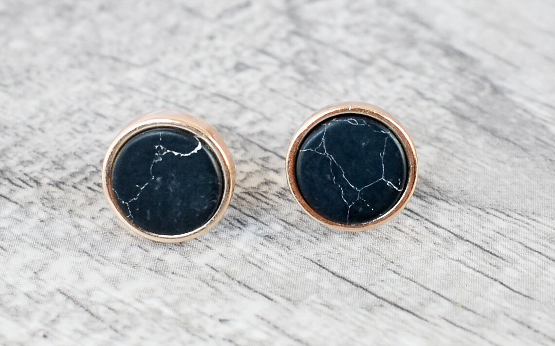 Marble Stud Earrings Marble Jewelry Round Stud Earrings Etsy