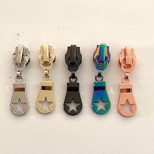 Zipper Pull size 5 Star Cut Out in Gold, Silver, Rose Gold, Gunmetal and Rainbow