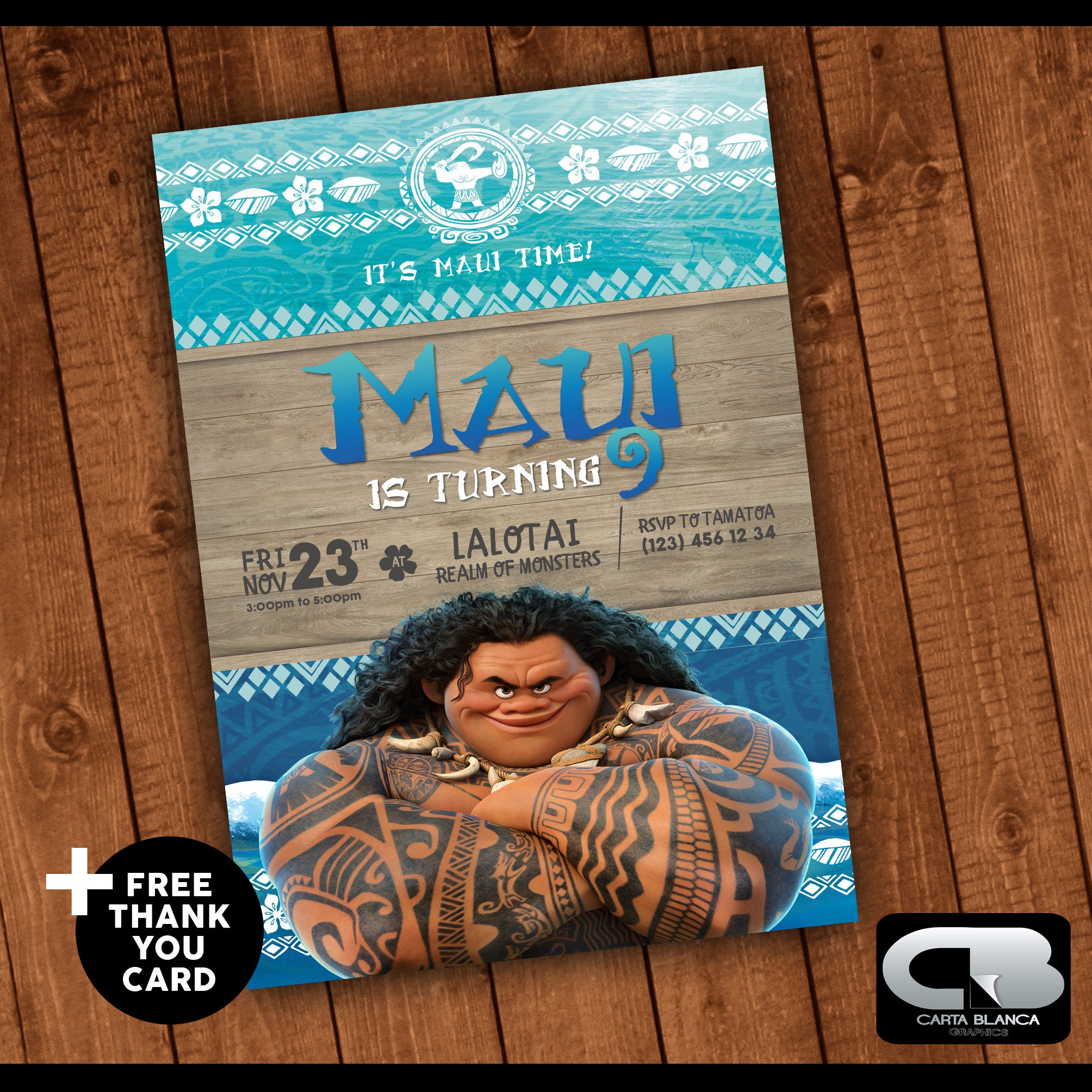 Maui Invitation With Free Thank You Card Maui Invite Moana Etsy