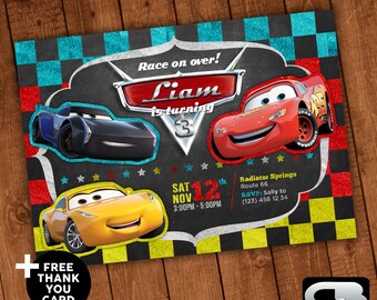 Cars Invitation with FREE Thank You Card - Cars Invite - Cars Birthday Invitation - Cars Birthday Party - Digital File Download