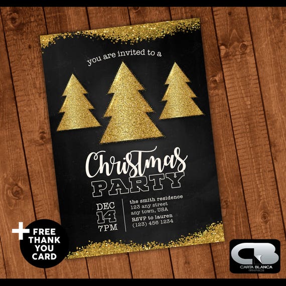 christmas party invitation with free thank you card holidays invite digital file download christmas party invite free