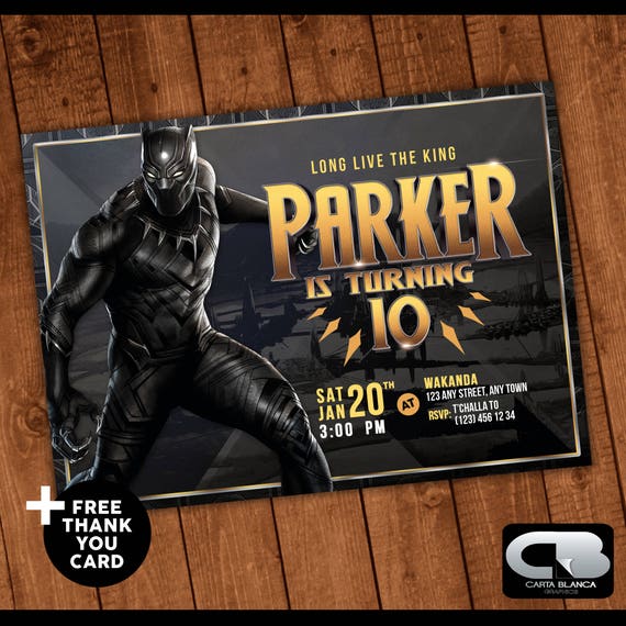Black Panther Invitation With Free Thank You Card Birthday Party Invite Digital File Download