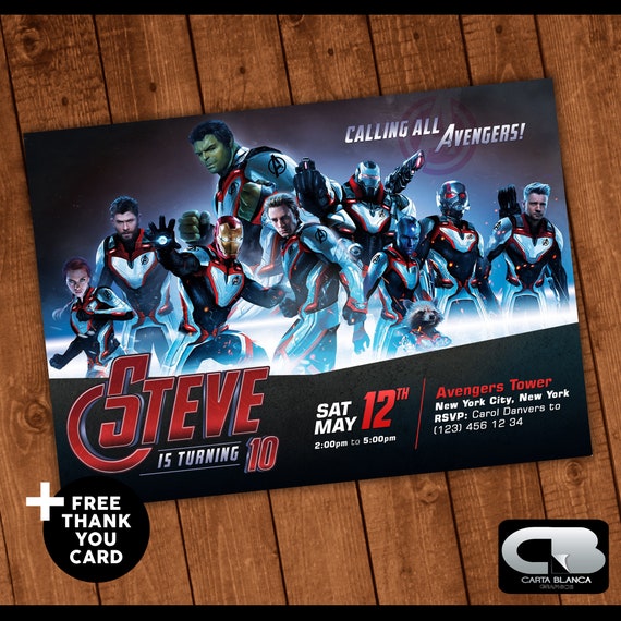 Avengers Endgame Invitation With Free Thank You Card Avengers Infinity War Birthday Invite Birthday Party Digital File Download